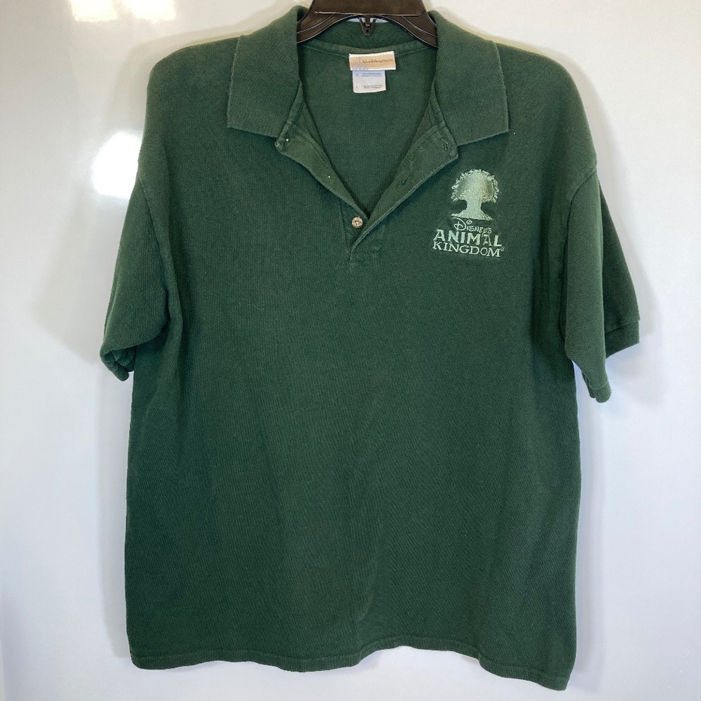Disney Animal Kingdom Polo Shirt Sz L Dark Green Embroidered Logo